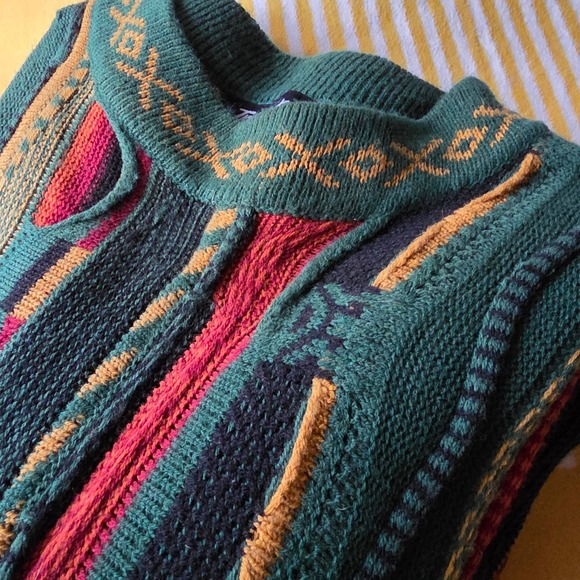 Impact Men Large Heavyweight Knit Sweater Cable Knit Pullover Vintage 80s Colors - Picture 6 of 8